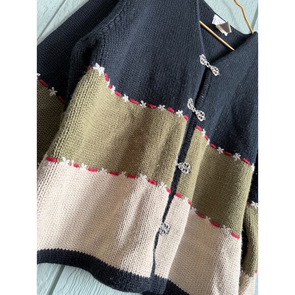Vintage Knit Cardigan Sweater Scandinavian Hook Closure Embroidered XL Wool - Picture 2 of 6